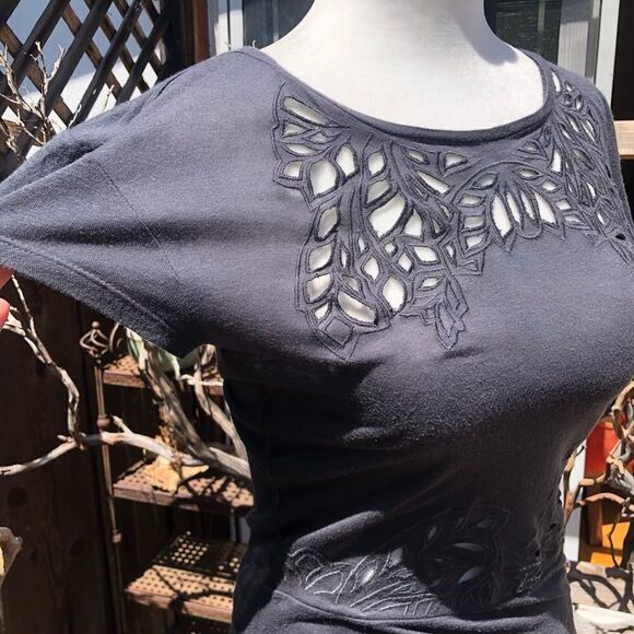 Maje Lace Mesh Eyelet Charcoal Bodycon Dress - Picture 11 of 14